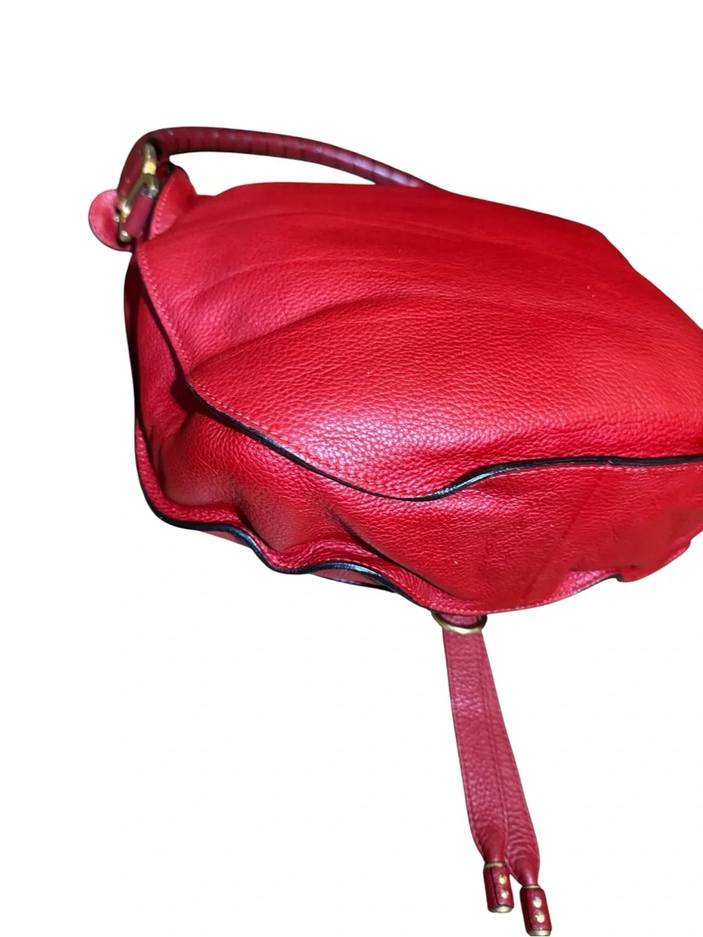 Chloe Red Leather Marcie Saddle Hobo Bag Auth